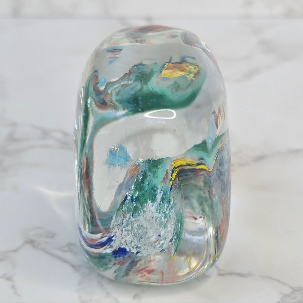 Vintage Art Glass Dolphin Paperweight Ocean Reef Figurine Blue Clear 3in - Picture 2 of 9